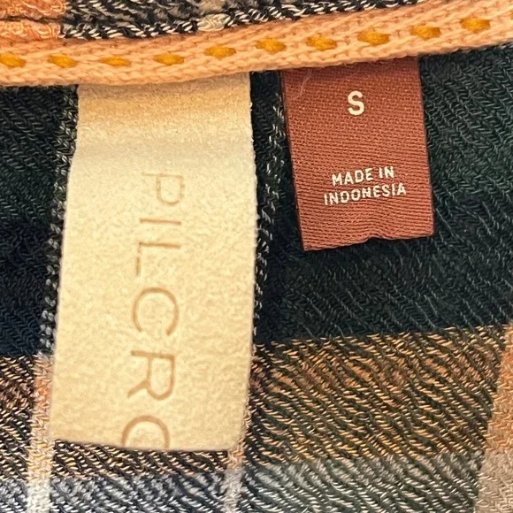 Pilcro Anthropologie Plaid Button Front Blouse Small Green Orange Boho Cowgirl - Picture 6 of 9